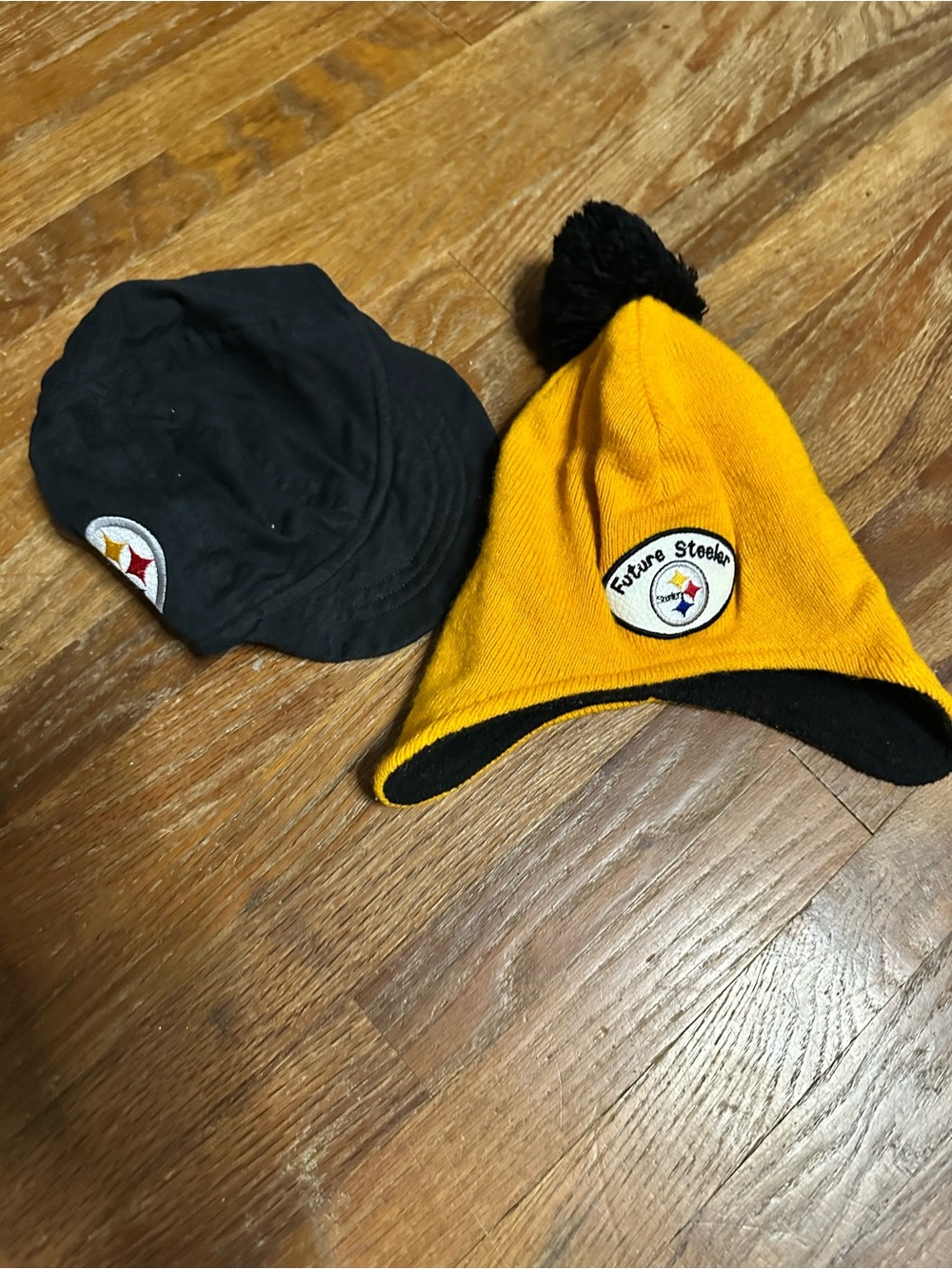Kids Yellow and Black Pom Beanie with Matching Black Cap
